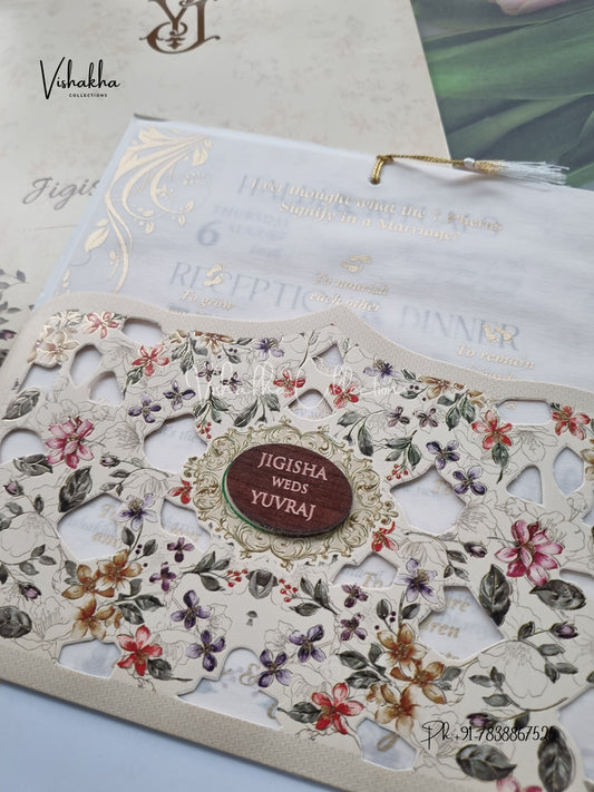 Flower Hindu Muslim Christian Sikh Vellum Paper invitation Cards VN-664