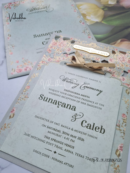 Flower Hindu Muslim Christian Sikh Laser Cut invitation Cards VN-669