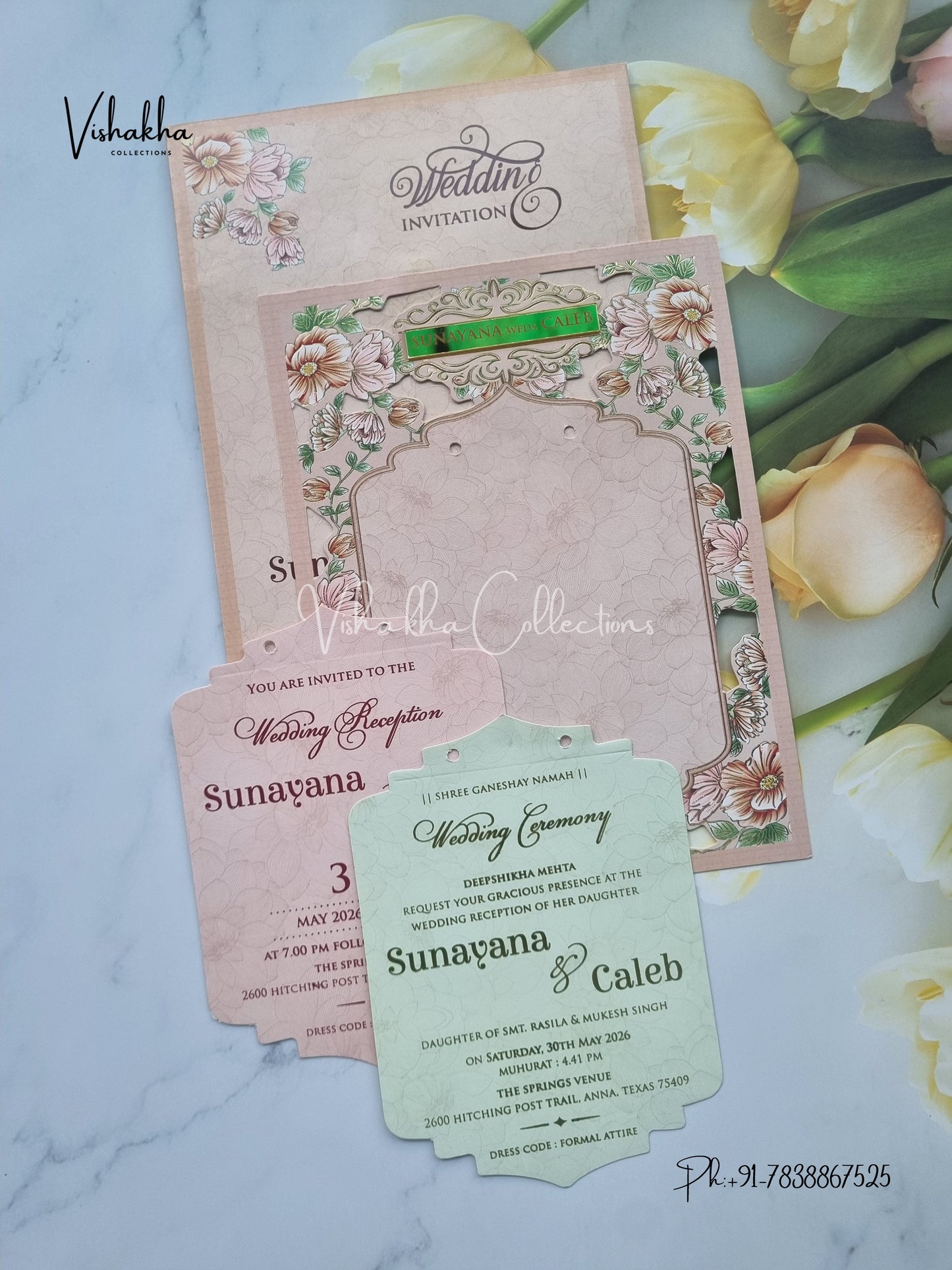 Flower Hindu Muslim Christian Sikh Laser Cut invitation Cards VN-670