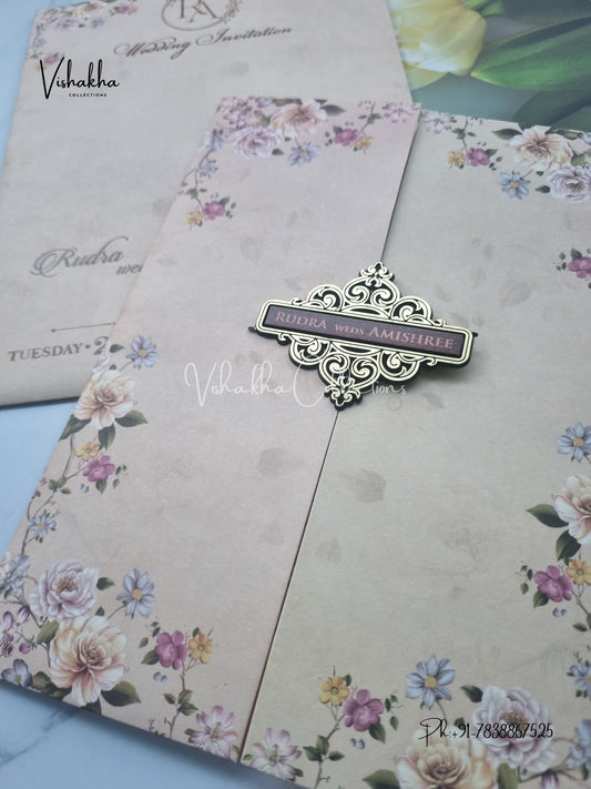 Flower Double Door Hindu Muslim Christian Sikh invitation Cards VN-677