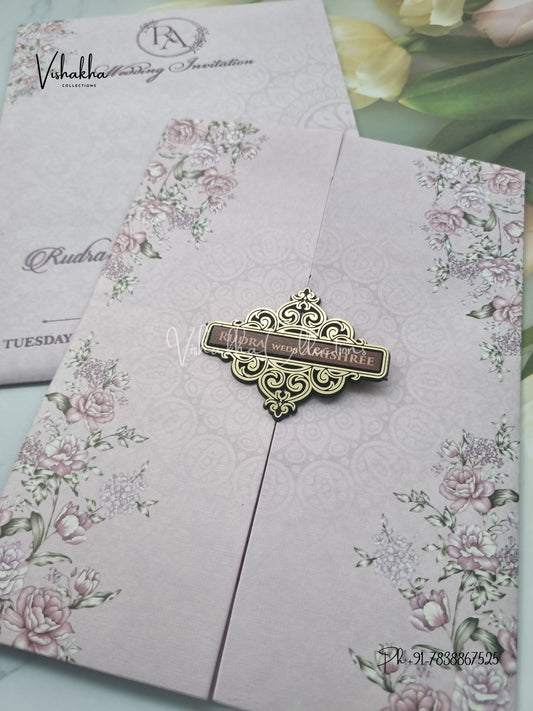 Flower Double Door Hindu Muslim Christian Sikh invitation Cards VN-678