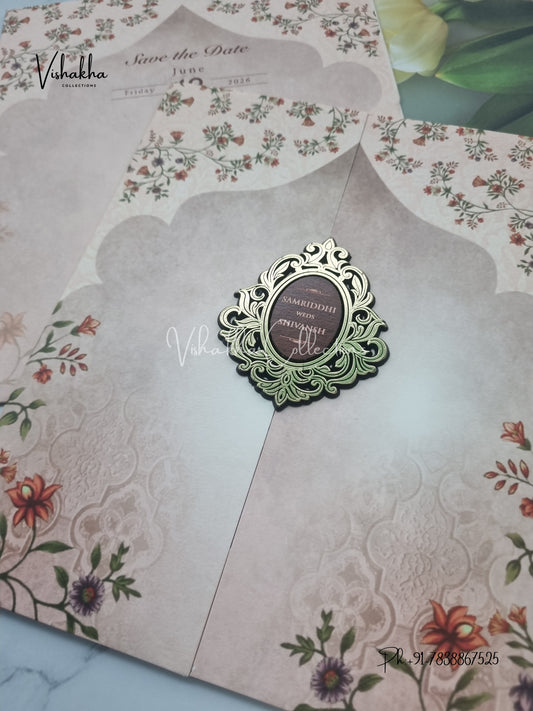 Flower Double Door Hindu Muslim Christian Sikh invitation Cards VN-691
