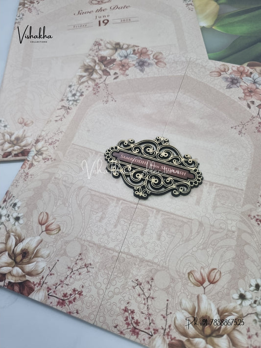 Flower Double Door Hindu Muslim Christian Sikh invitation Cards VN-696
