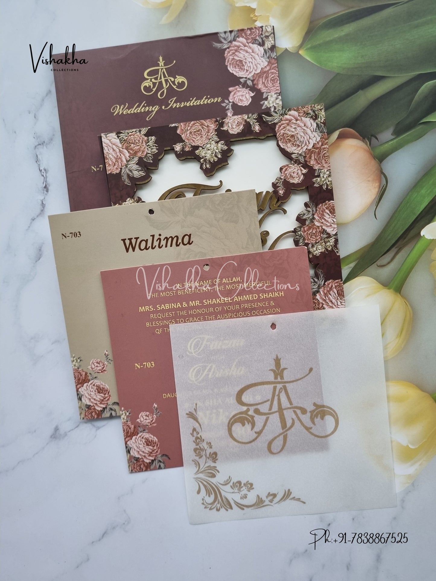 Flower Hindu Muslim Christian Sikh MDF Board Laser Cut Named MDF Laser Cut invitation Cards VN-703