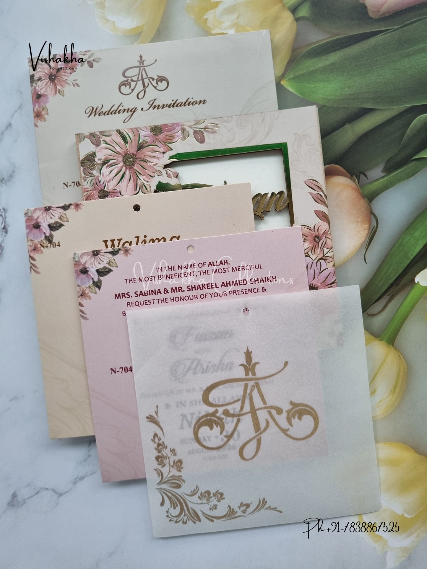 Flower Hindu Muslim Christian Sikh MDF Board Laser Cut Named MDF Laser Cut invitation Cards VN-704