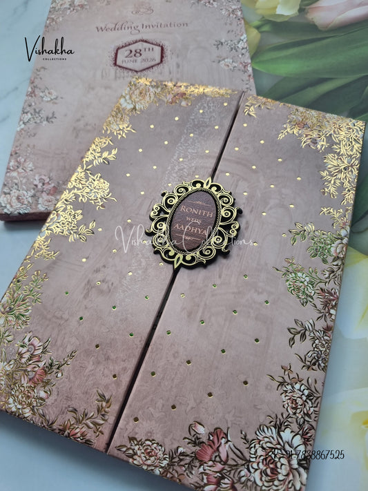 Flower Double Door Hindu Muslim Christian Sikh Padded invitation Cards VN-708