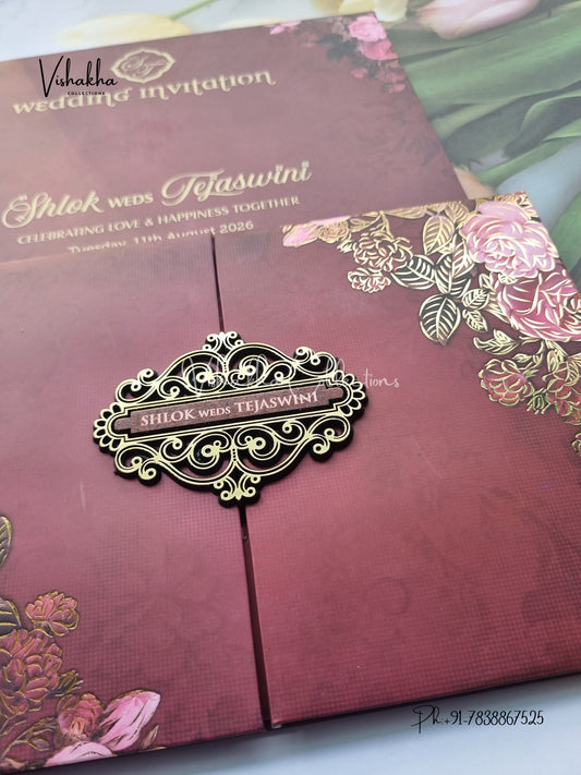 Flower Double Door Hindu Muslim Christian Sikh Padded invitation Cards VN-716