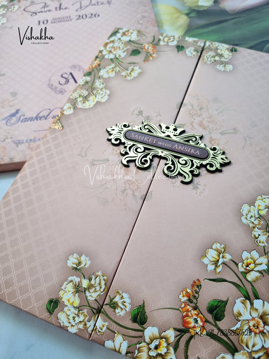 Flower Double Door Hindu Muslim Christian Sikh Padded invitation Cards VN-721