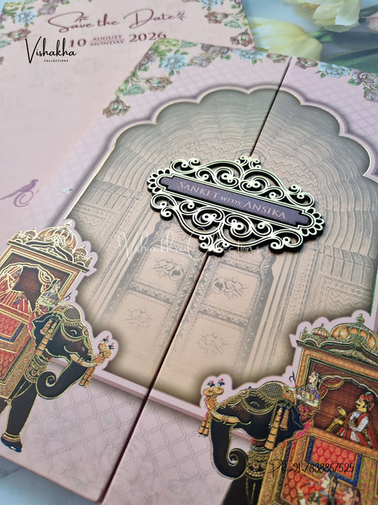 Hathi Hindu Sikh Padded invitation Cards VN-722