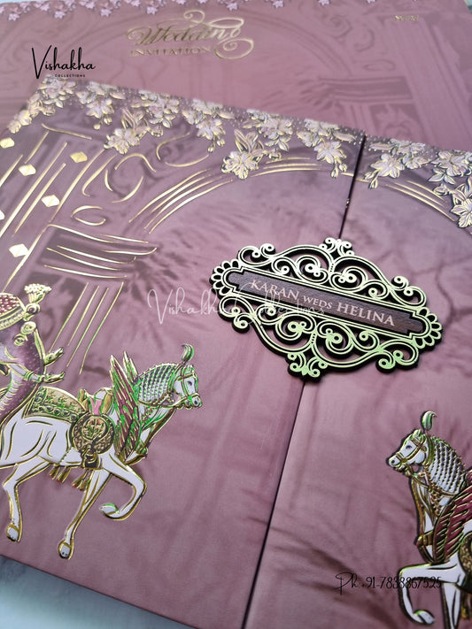 Hathi Double Door Hindu Sikh Padded invitation Cards VN-727