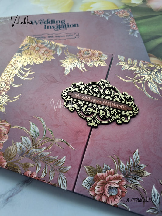 Flower Double Door Hindu Muslim Christian Sikh Padded invitation Cards VN-732