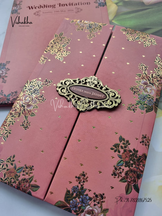 Flower Double Door Hindu Muslim Christian Sikh Padded invitation Cards VN-734