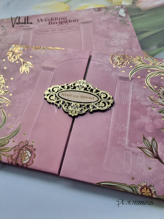 Flower Double Door Hindu Muslim Christian Sikh Padded invitation Cards VN-736