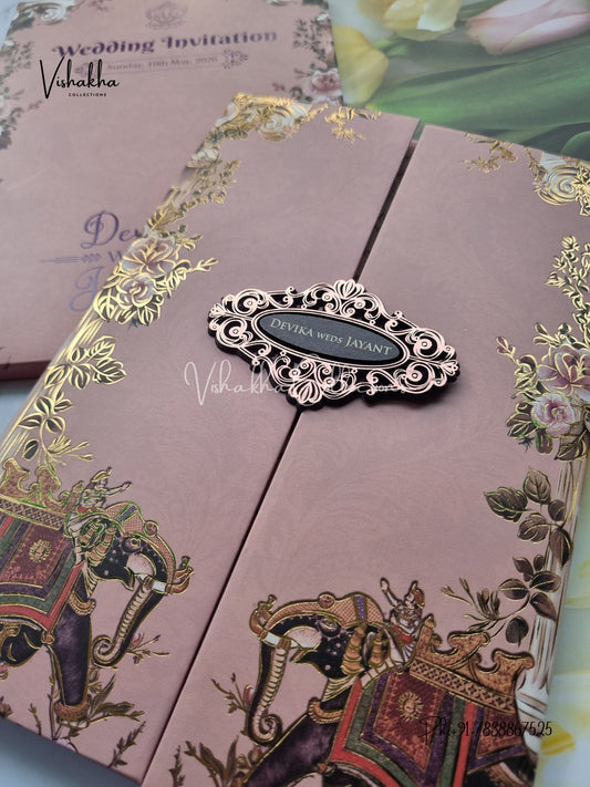 Hathi Double Door Hindu Sikh Padded invitation Cards VN-743