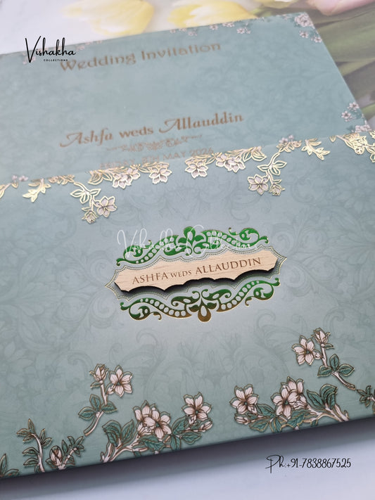 Flower Hindu Muslim Christian Sikh Padded invitation Cards VN-746