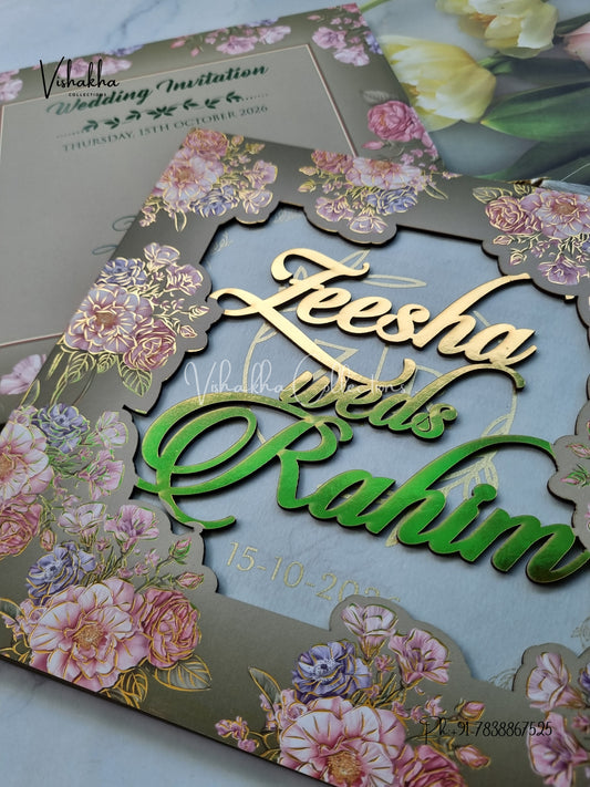 Flower Hindu Muslim Christian Sikh MDF Board Laser Cut Named MDF Laser Cut invitation Cards VN-752