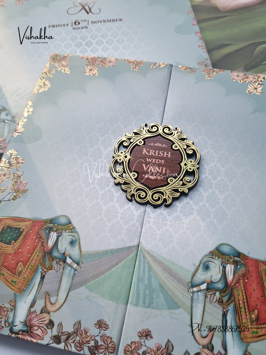 Hathi Hindu Sikh Padded invitation Cards VN-754