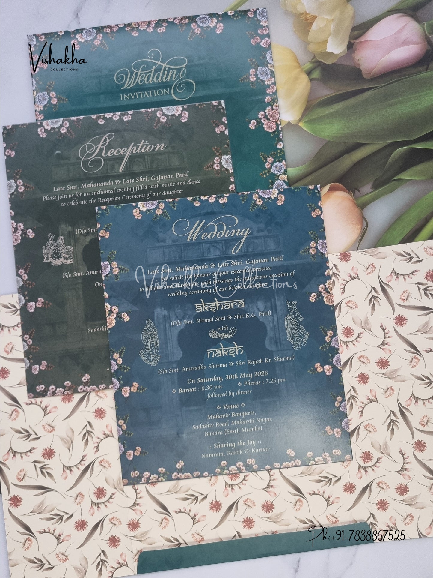 Flower Double Door Hindu Muslim Christian Sikh invitation Cards VN-758