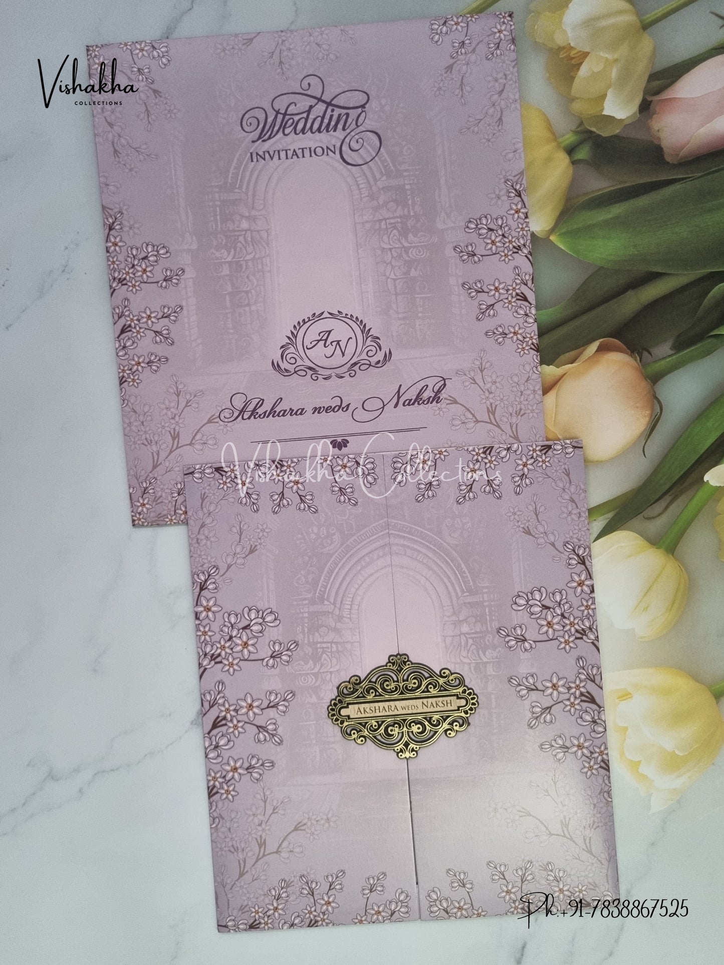 Flower Double Door Hindu Muslim Christian Sikh invitation Cards VN-761