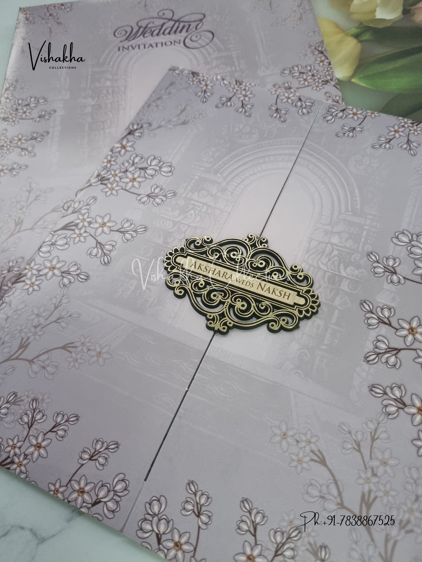 Flower Double Door Hindu Muslim Christian Sikh invitation Cards VN-761