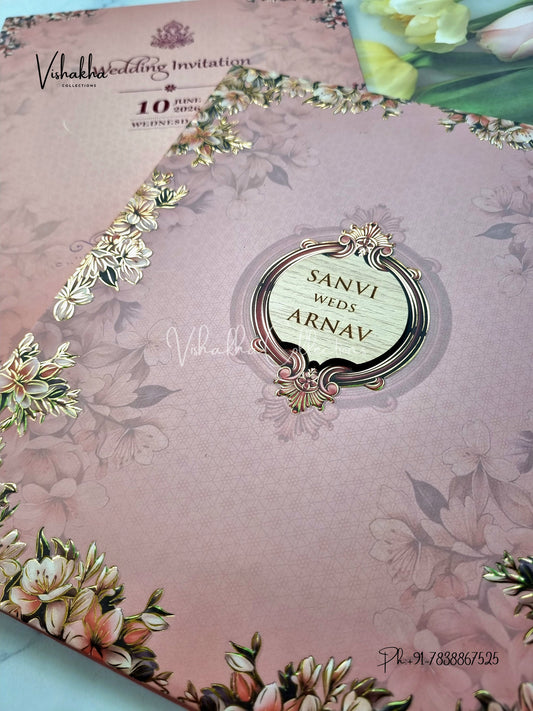 Flower Hindu Muslim Christian Sikh Padded invitation Cards VN-767