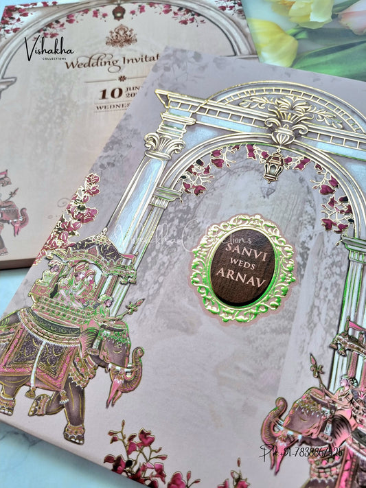 Barat Hathi Hindu Sikh Padded invitation Cards VN-770