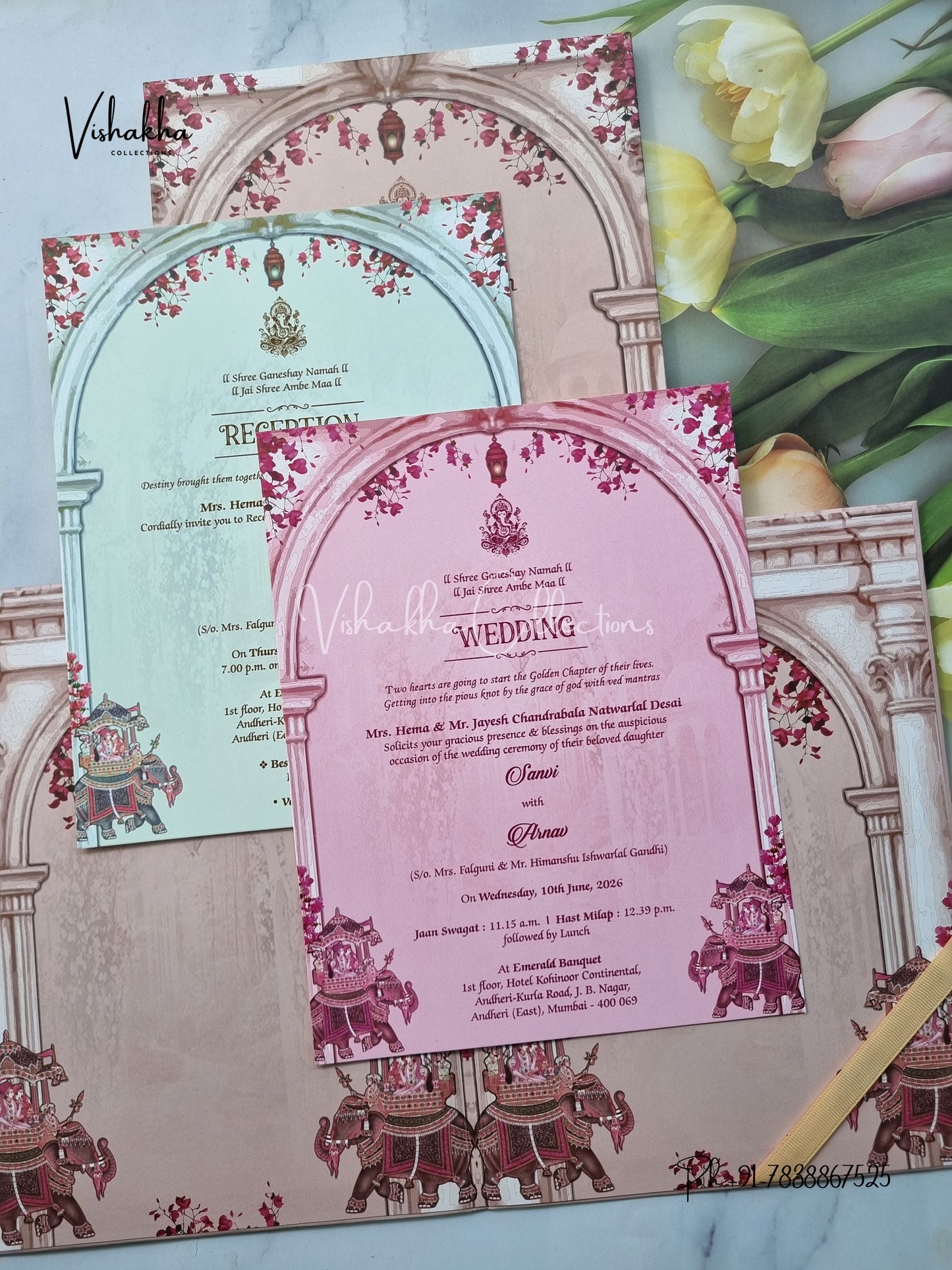 Barat Hathi Hindu Sikh Padded invitation Cards VN-770