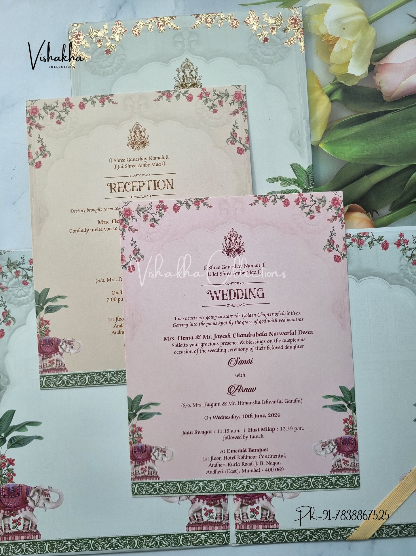 Hathi Hindu Sikh Padded invitation Cards VN-772