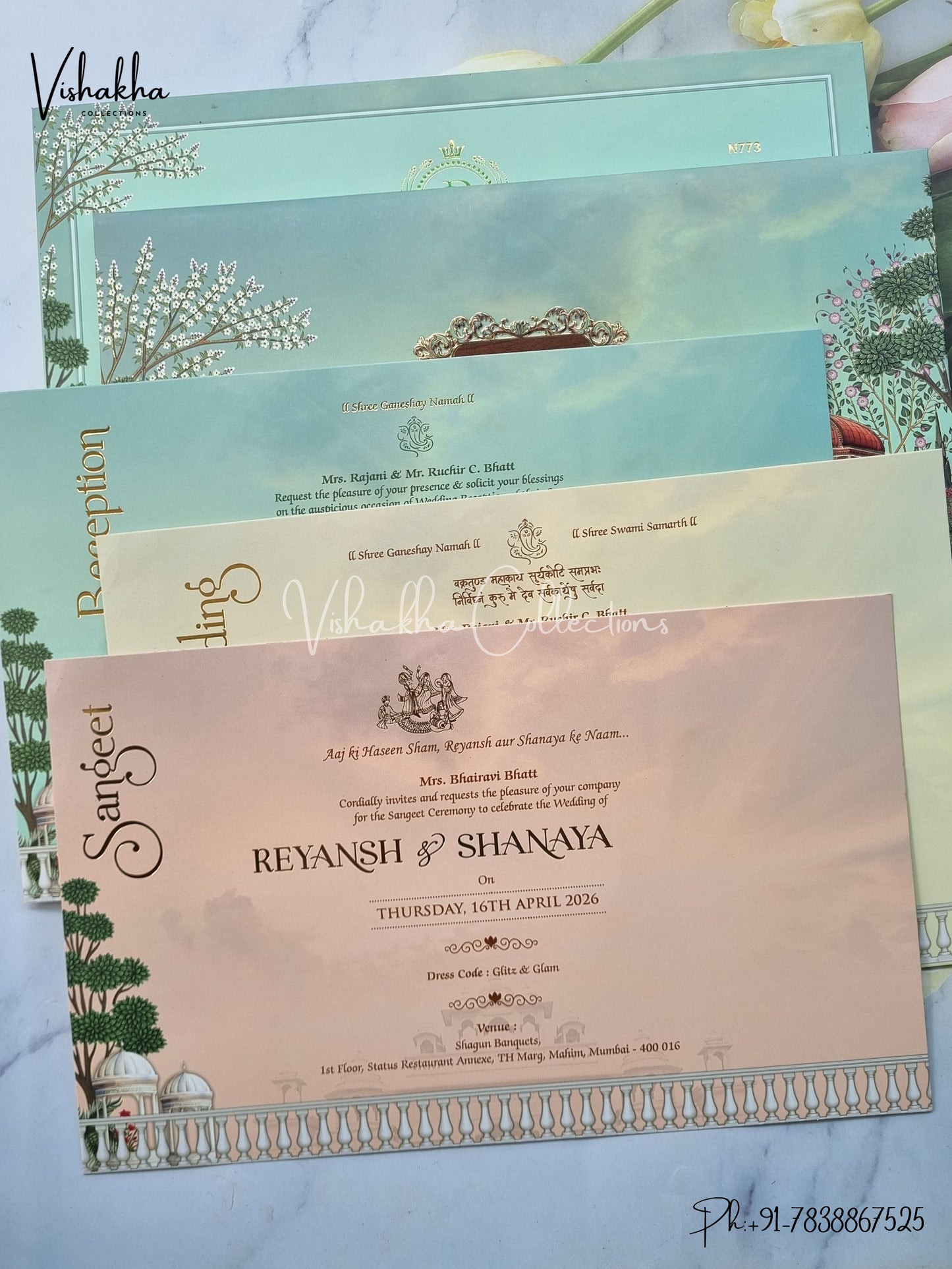 Flower Hindu Muslim Christian Sikh Padded invitation Cards VN-773