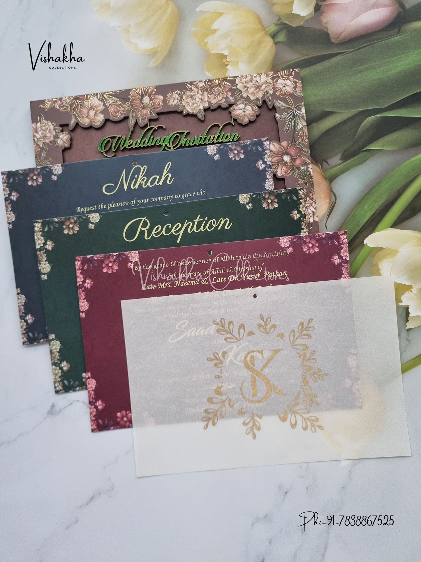 Flower Hindu Muslim Christian Sikh MDF Board Laser Cut Named MDF Laser Cut invitation Cards VN-775