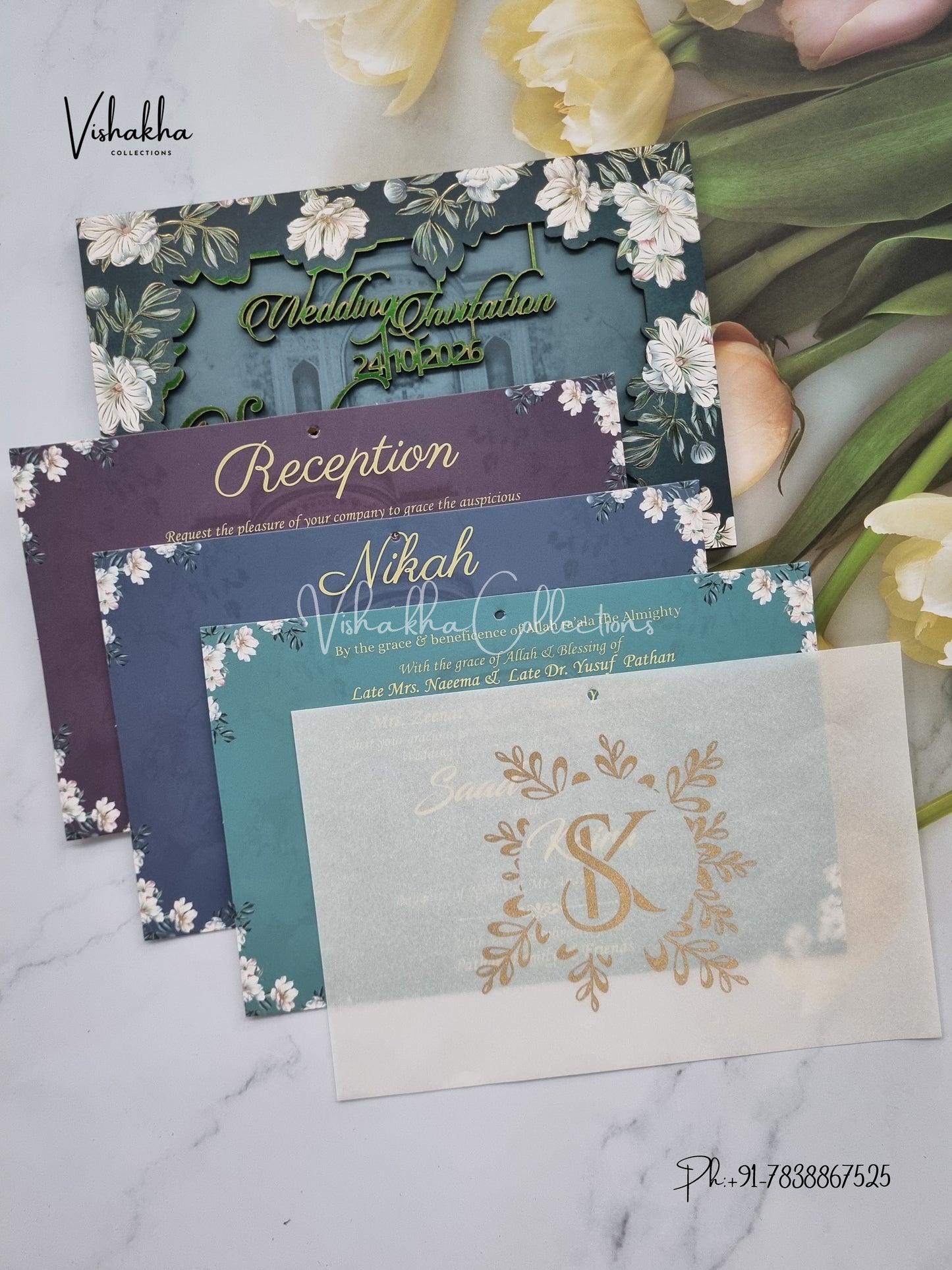 Flower Hindu Muslim Christian Sikh MDF Board Laser Cut Named MDF Laser Cut invitation Cards VN-776