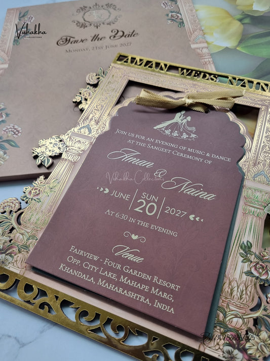 Semi Box MDF Board Laser Cut Flower Hindu Muslim Christian Sikh Jain invitation Cards VN-785 – image 2