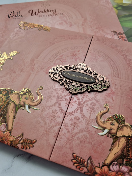 Semi Box Padded Double Door Hathi Hindu Muslim Christian Sikh Jain invitation Cards VN-791 – image 2