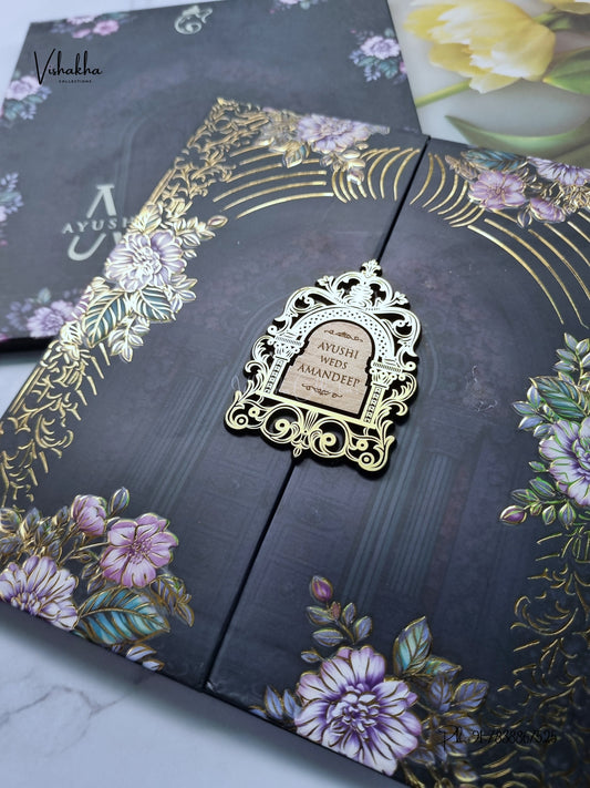 Semi Box Padded Double Door Flower Hindu Muslim Christian Sikh Jain invitation Cards VN-797 – image 2