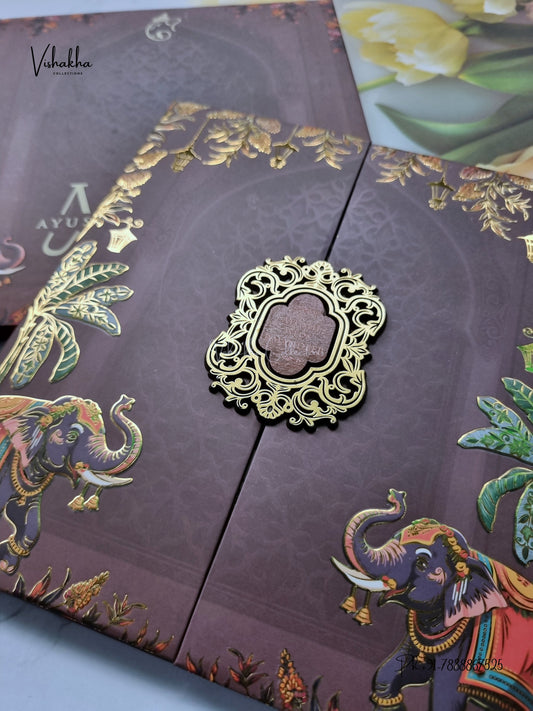 Semi Box Padded Double Door Hathi Hindu Muslim Christian Sikh Jain invitation Cards VN-798 – image 2