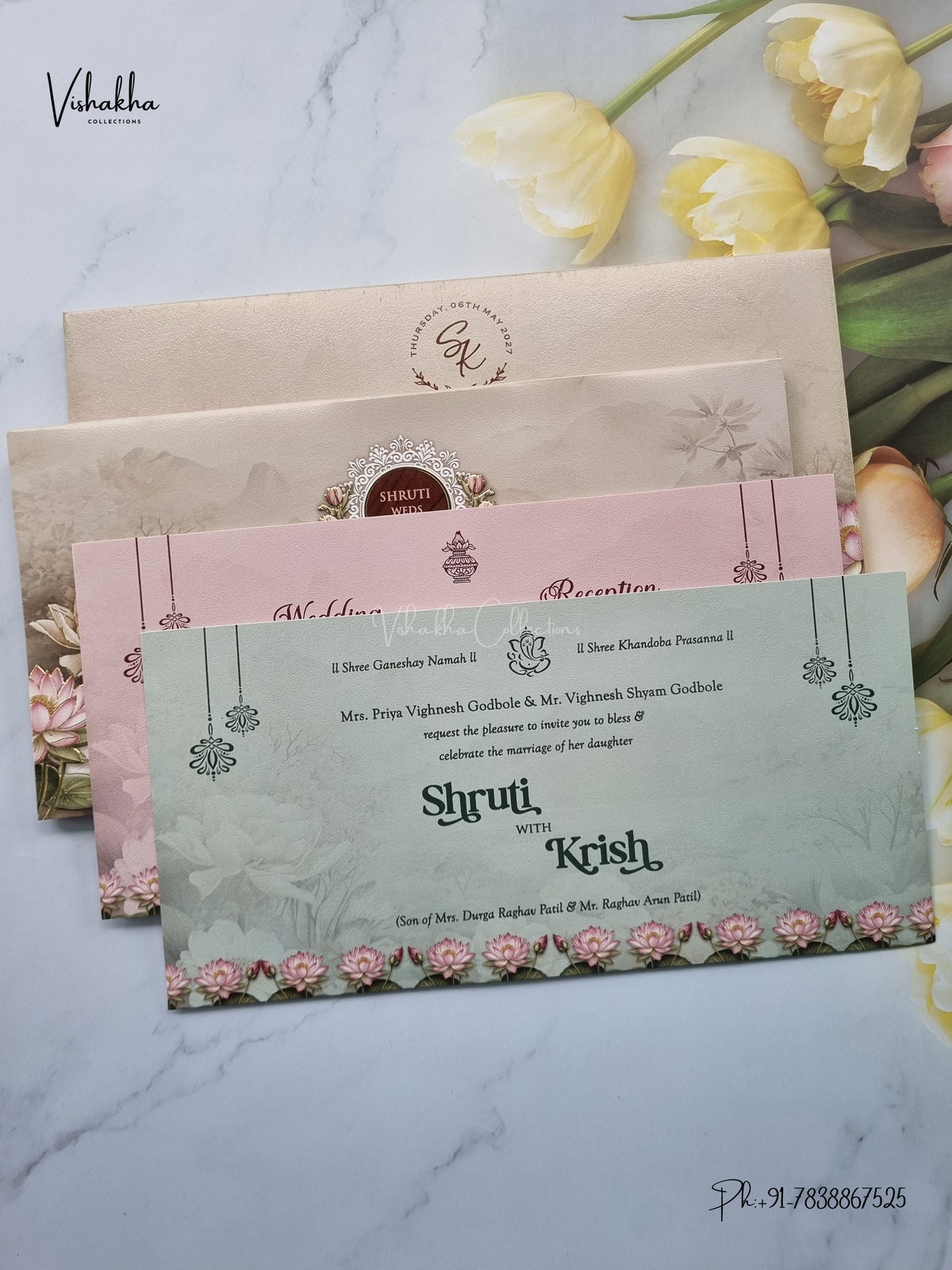 Semi Box Flower Hindu Muslim Christian Sikh Jain invitation Cards VN-803 – image 3