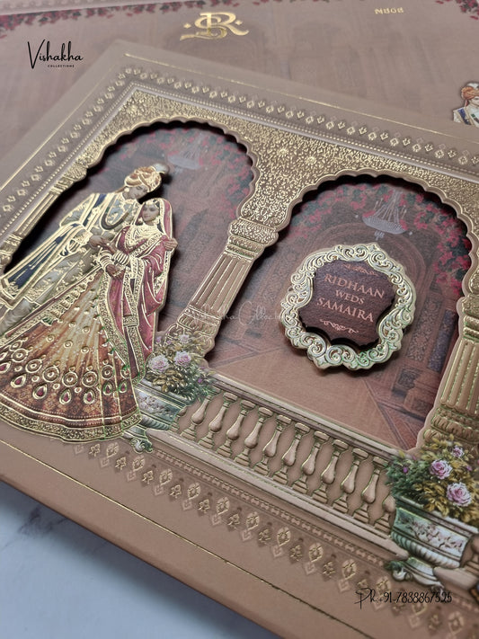 Semi Box Laser Cut Padded Dulah Dulhan Hindu Sikh Jain invitation Cards VN-808 – image 2
