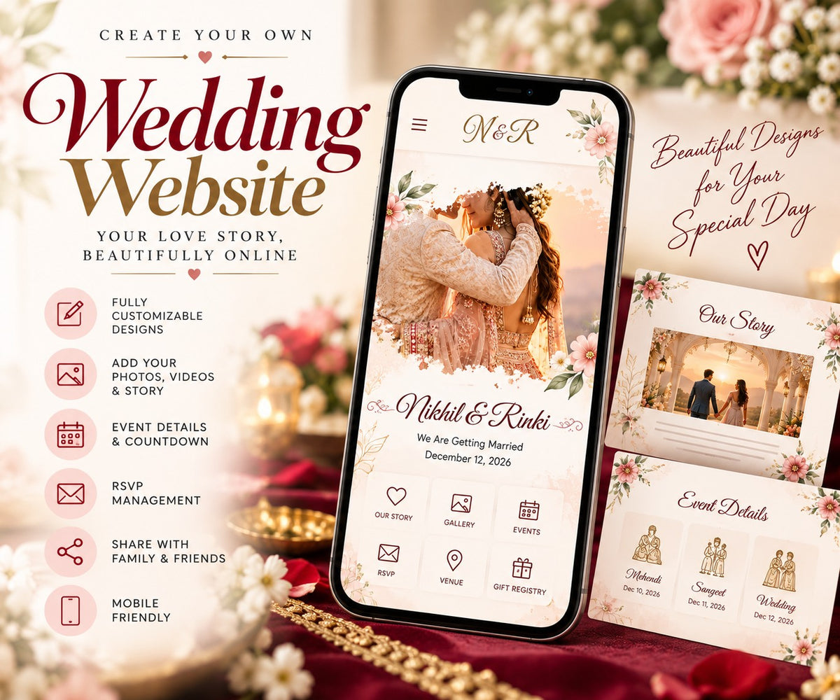 Mobile wedding website with our story, gallery, events and RSVP