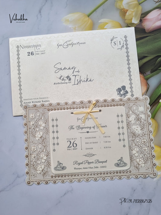Ribbon Flower Hindu Muslim Christian Sikh Jain invitation Cards ATS-1611 – image 1
