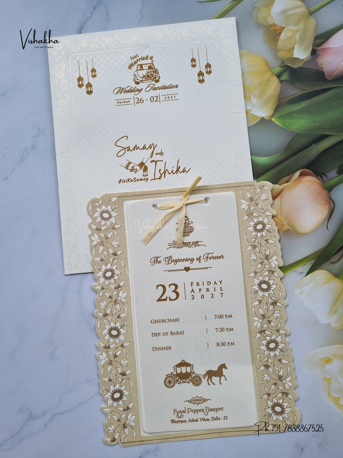 Ribbon Flower Hindu Muslim Christian Sikh Jain invitation Cards ATS-1628 – image 1