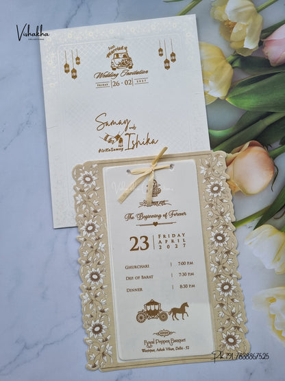 Ribbon Flower Hindu Muslim Christian Sikh Jain invitation Cards ATS-1628 – image 1