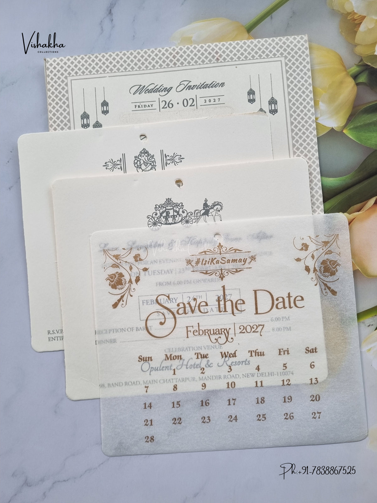 Dori Flower Hindu Muslim Christian Sikh Jain invitation Cards ATS-1651 – image 3