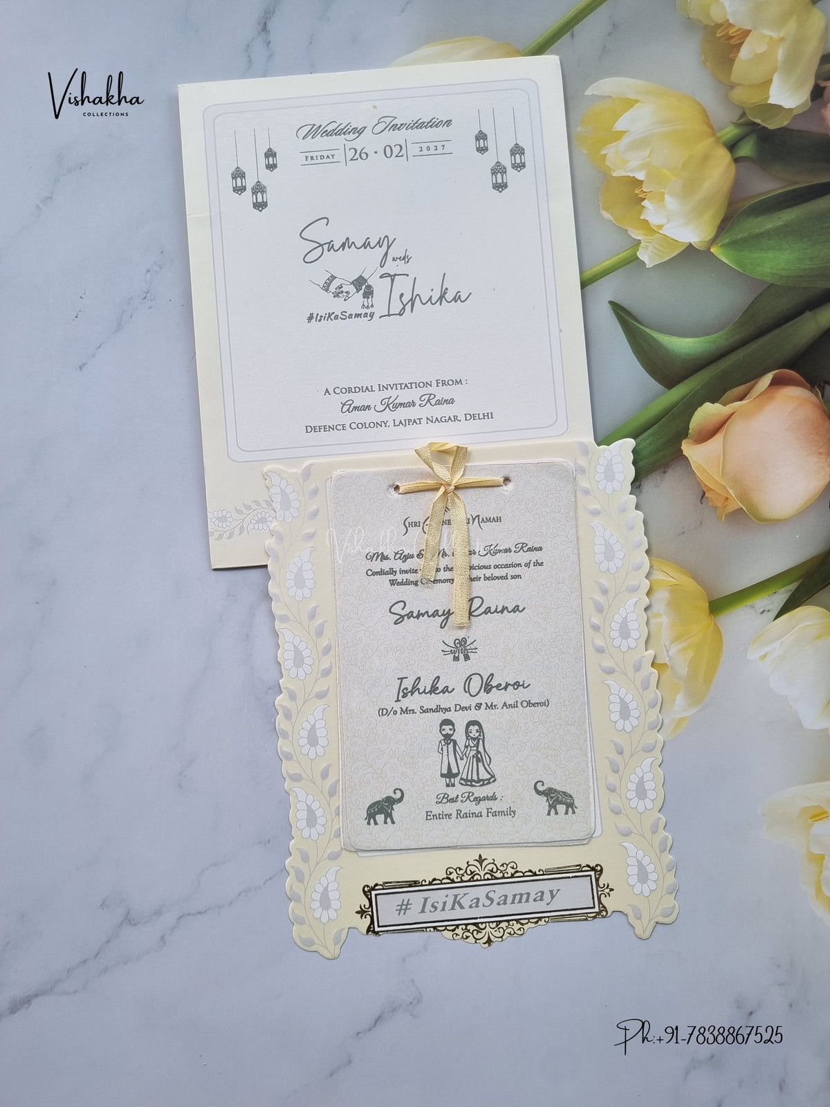 Ribbon Flower Hindu Muslim Christian Sikh Jain invitation Cards ATS-1732 – image 1