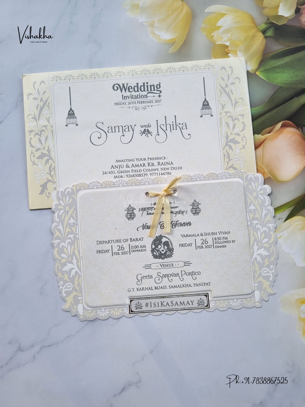 Ribbon Flower Hindu Muslim Christian Sikh Jain invitation Cards ATS-1733 – image 1