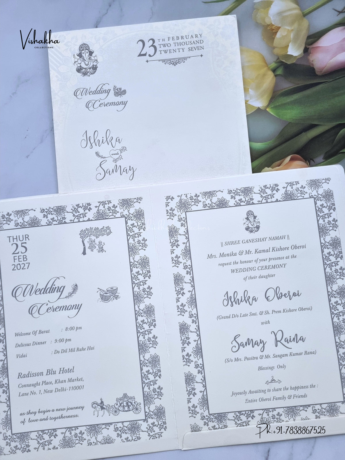Flower Ganesh Ji Hindu Jain invitation Cards ATS-1756 – image 3