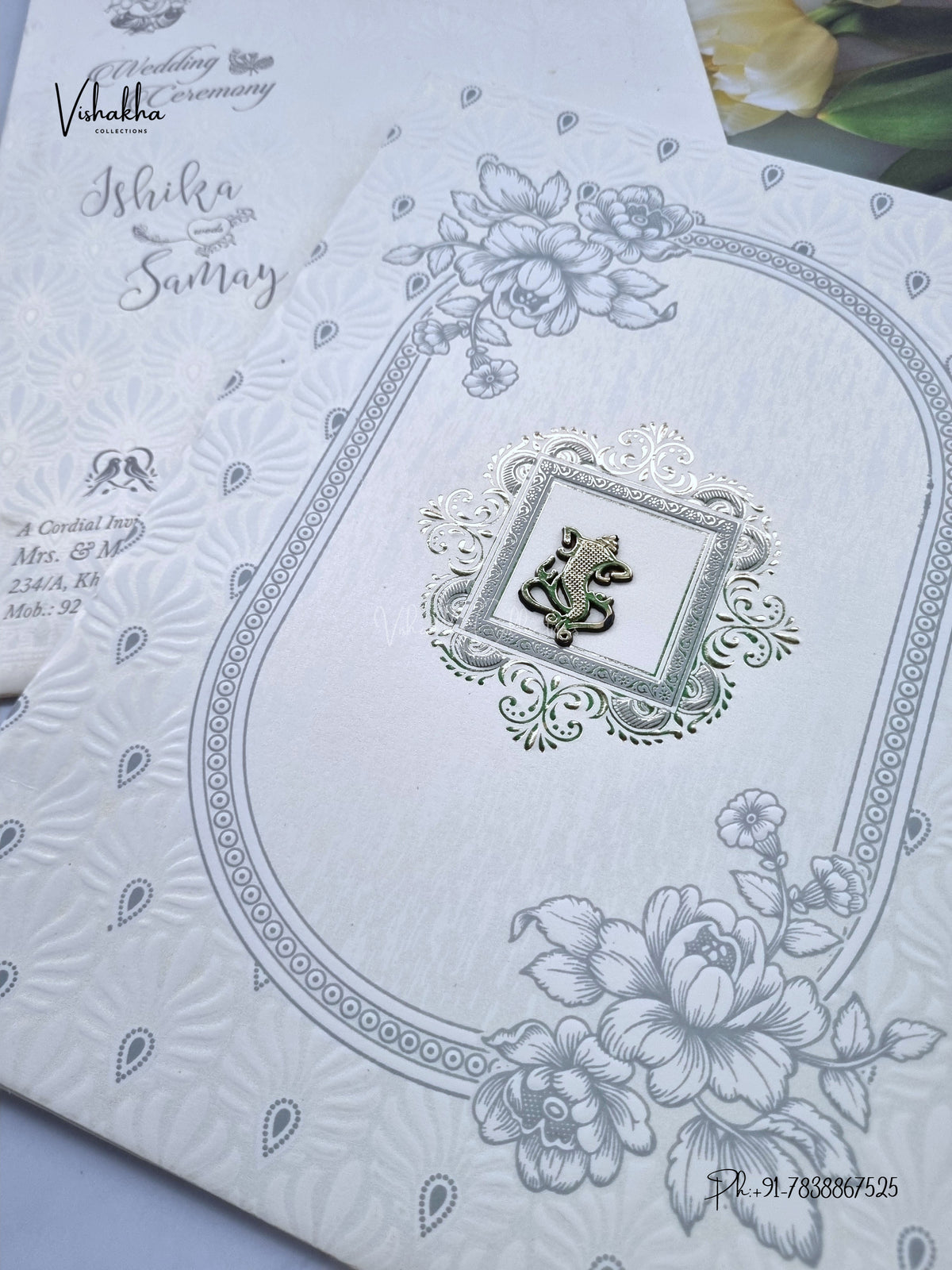 Flower Ganesh Ji Hindu Jain invitation Cards ATS-1757 – image 2