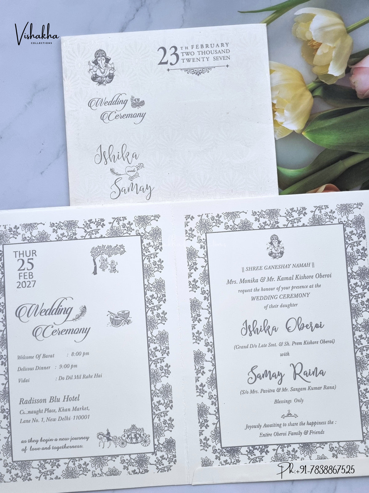 Flower Ganesh Ji Hindu Jain invitation Cards ATS-1757 – image 3