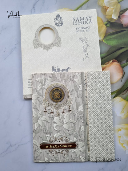 Semi Box Double Door Ganesh Ji Flower Hindu Jain invitation Cards ATS-1809 – image 1