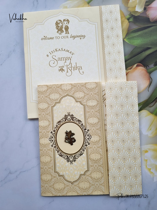 Semi Box Double Door Ganesh Ji Mehendi Hindu Jain invitation Cards ATS-1811 – image 1