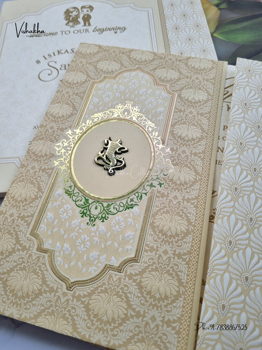 Semi Box Double Door Ganesh Ji Mehendi Hindu Jain invitation Cards ATS-1811 – image 2